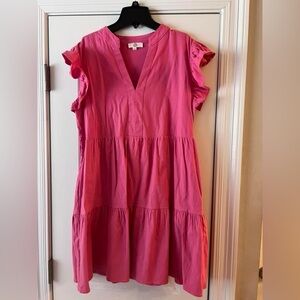 Entro Pink Ruffle Sleeve Dress